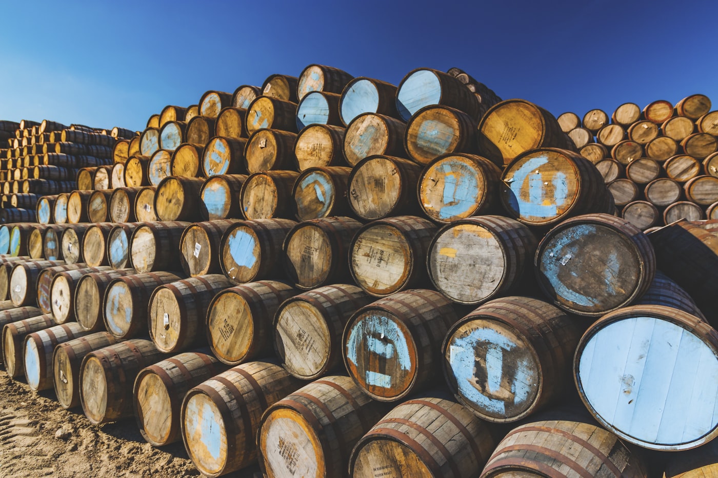 Whisky casks maturing in storage